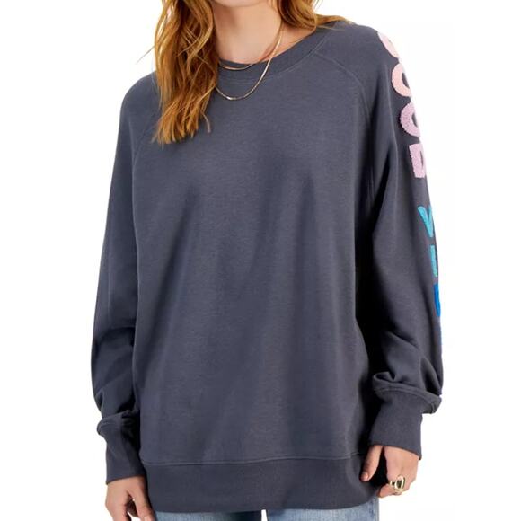Rebellious One  gray women Good Vibes Sweatshirt Juniors size XL Casual academia - Picture 8 of 14